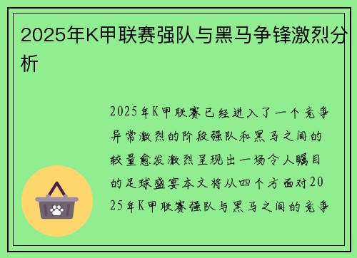 2025年K甲联赛强队与黑马争锋激烈分析